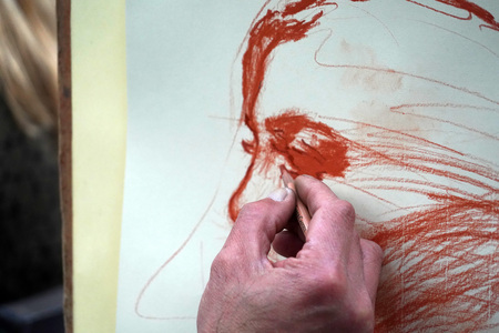 PARIS, FRANCE - OCTOBER 6 2018 - Artist painting and drawing portraits on sunny sunday day in Montmartre Place du Tertre famous artist retreatのeditorial素材