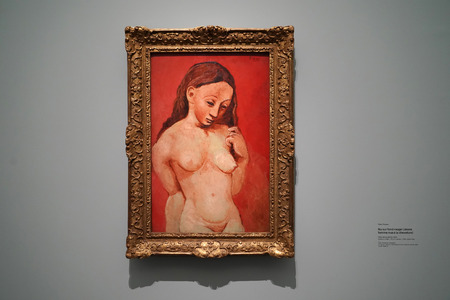 PARIS, FRANCE - OCTOBER 5 2018 -  Exposition of Pablo Picasso at Orsay Museum full of tourist, from blue to pink periodのeditorial素材