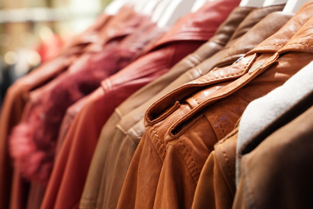 leather jackets on display for sale at shop market
