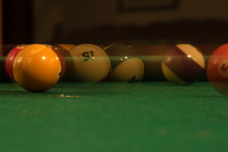 Pool billiard old eight balls table close upの写真素材
