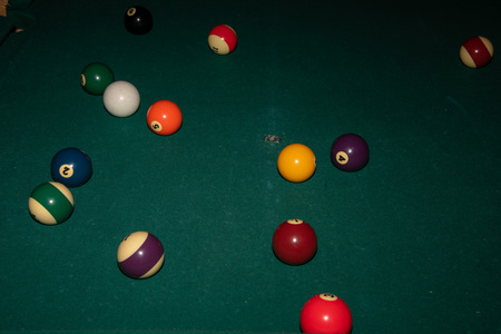 Pool billiard old eight balls table close up