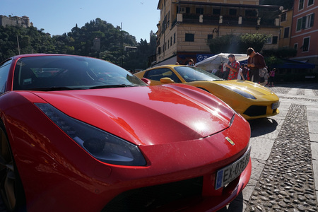 PORTOFINO, ITALY - OCTOBER 20, 2018 - Ferrari holds 70 years anniversary celebration with a supercar...