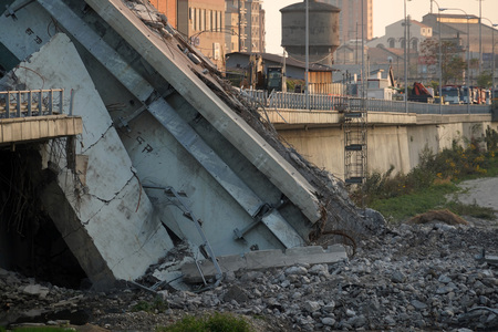 morandi collapsed bridge in genoa italyの写真素材