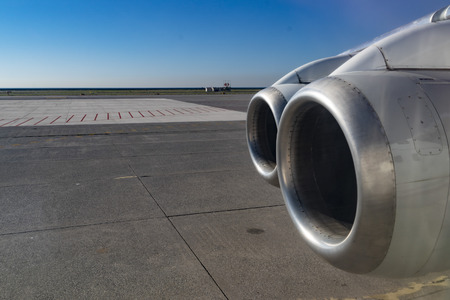 Airplane Jet gas turbine engine detail ready for take off