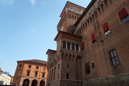 Estense Castle in Ferrara Italy on sunny dayの写真素材