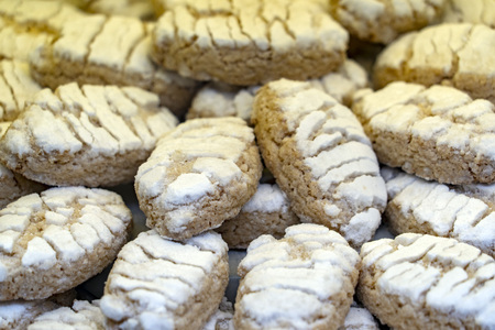 Ricciarelli almond tuscany candy cake italy christmas speciality detailの写真素材