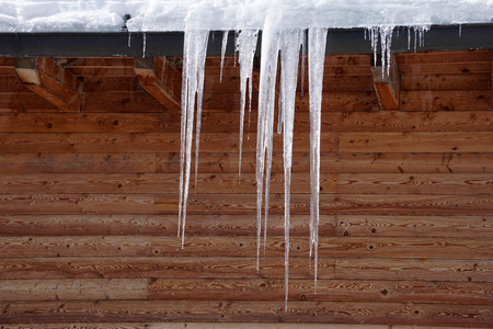 icicles in winter dolomites hut