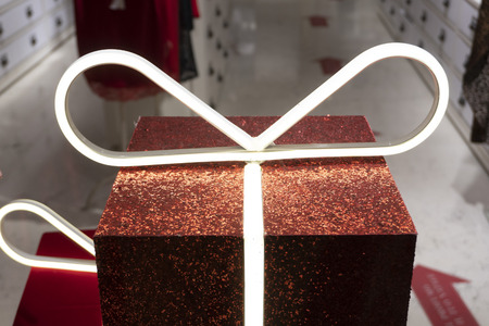 illuminated christmas red gift box detail