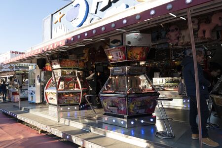 GENOA, ITALY - DECEMBER, 9 2018 - Traditional Christmas Luna Park Fun Fair is opened  the largest in...