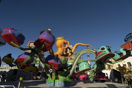 GENOA, ITALY - DECEMBER, 9 2018 - Traditional Christmas Luna Park Fun Fair is opened  the largest in europe with more than 15000 visitors per dayのeditorial素材