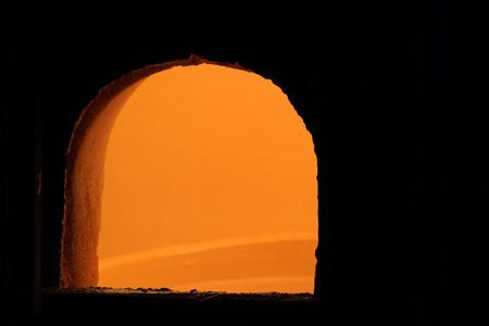 melted glass blow factory detail of workの写真素材