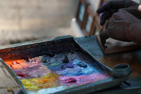 Man painting with hand detailの写真素材