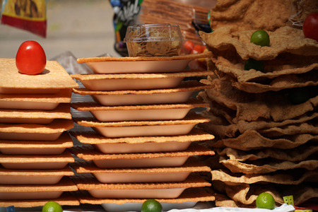 Mexican food for sale at the market in Mexico cityの写真素材