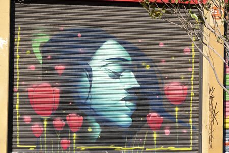 MEXICO CITY, MEXICO - JANUARY 30 2019 - All the shops rolli down gates have graffiti in 20 november...