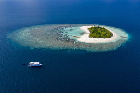 Heart shaped no people island  Maldives turquoise water aerial view panorama landscape