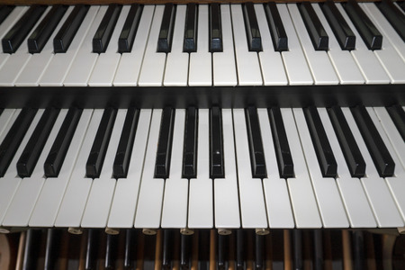 church organ double keyboard detail close up