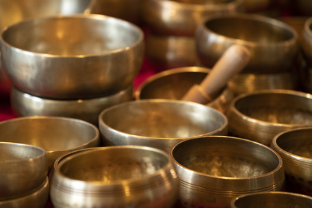 traditional bronze tibetan bell detailの写真素材