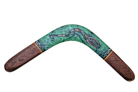 australia wooden boomerang isolated on whiteの写真素材