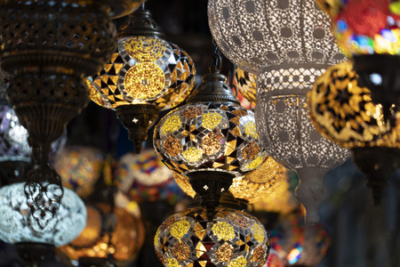 Arabic glass colorful lamp lantern detailの写真素材