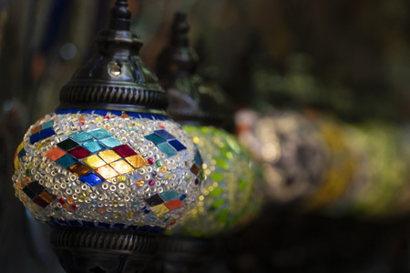 Arabic glass colorful lamp lantern detail