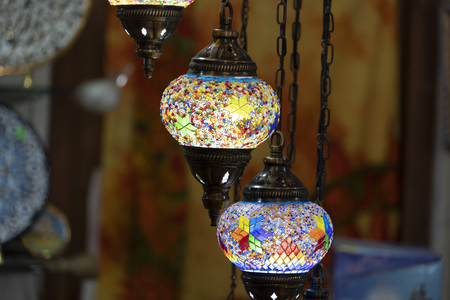 Arabic glass colorful lamp lantern detail