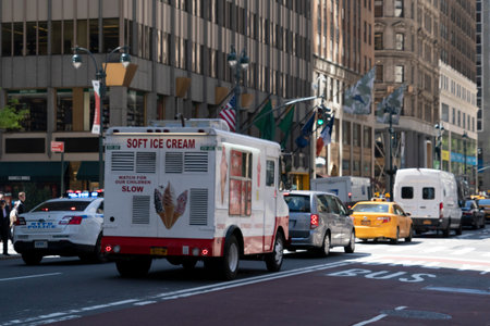 NEW YORK, USA - MAY 5 2019 - NYC streets in Manhattan are congested with traffic jamのeditorial素材