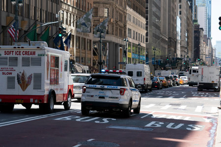 NEW YORK, USA - MAY 5 2019 - NYC streets in Manhattan are congested with traffic jamのeditorial素材