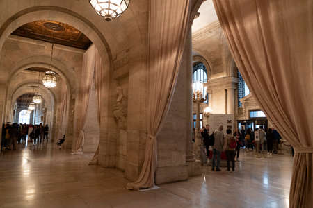 NEW YORK, USA - MAY 4 2019 - Interior of Public Library on 5th avenue open to public and tourists