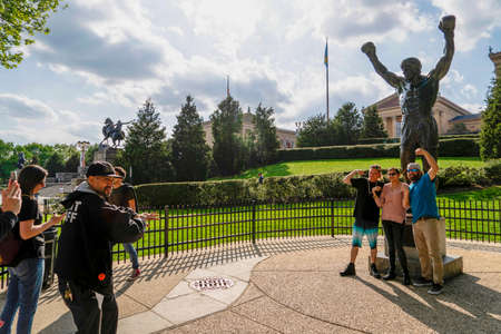 PHILADELPHIA, USA - APRIL 30 2019 - The 72 stone steps before the entrance of the Museum of Art, have become known as the "Rocky Steps" as a result of the scene from the filmのeditorial素材