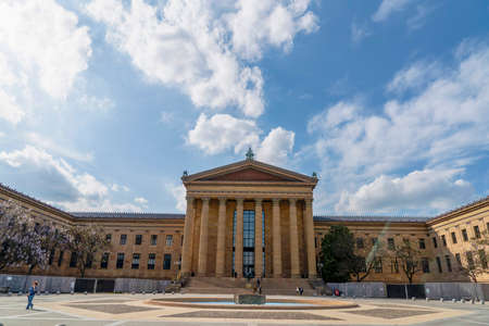 PHILADELPHIA, USA - APRIL 30 2019 - The 72 stone steps before the entrance of the Museum of Art, have become known as the "Rocky Steps" as a result of the scene from the filmのeditorial素材