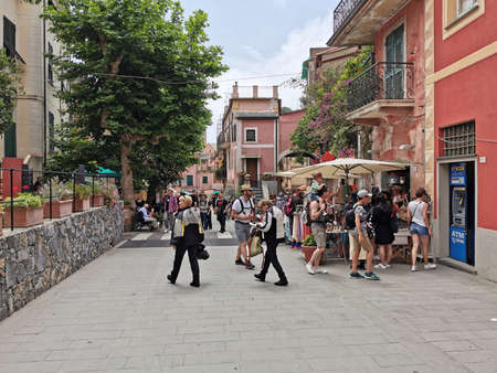 MONTEROSSO AL MARE, ITALY - JUNE, 8 2019 - Pictoresque village of cinque terre italy is full of tourist  from usa and other countries at beginning of summerのeditorial素材