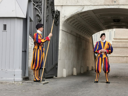 ROME, ITALY - JUNE 16 2019 - Swiss guard in Saint Peter Church in Vatican Cityのeditorial素材