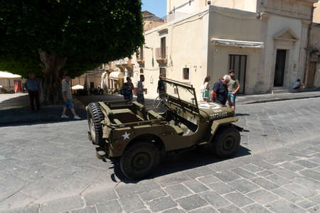NOTO, ITALY - JUNE 30 2019 - II World War historic commemoration of 10 july 1943 landing Husky operation of americans in sicily with soldiers of all countries.のeditorial素材
