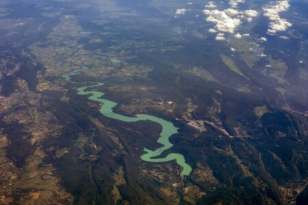 Vouglans lake aerial view panorama landscape from airplane
