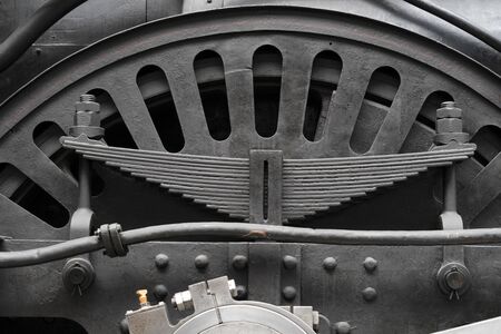 old steam train wheels detail close upの写真素材