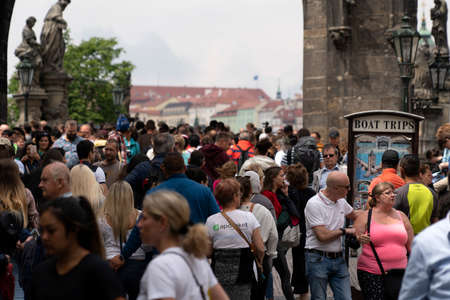 PRAGUE, CZECH REPUBLIC - JULY 15 2019 - Charles Bridge Medieval town famous landmarks of the city are full of tourist in summer timeのeditorial素材
