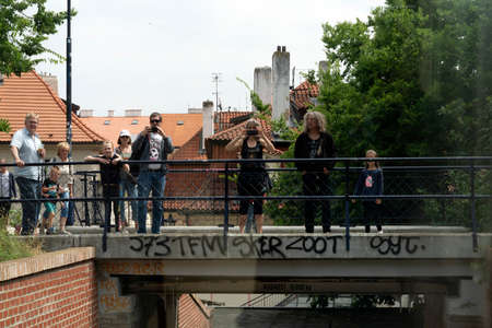 PRAGUE, CZECH REPUBLIC - JULY 15 2019 - Funicular Cable Railway of  from castle to Medieval town famous landmarks of the cirt are full of tourist in summer timeのeditorial素材