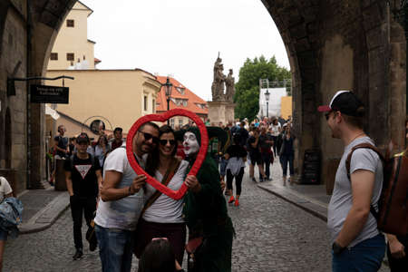 PRAGUE, CZECH REPUBLIC - JULY 15 2019 - Charles Bridge Medieval town famous landmarks of the city are full of tourist in summer timeのeditorial素材