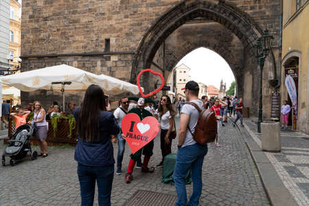 PRAGUE, CZECH REPUBLIC - JULY 15 2019 - Charles Bridge Medieval town famous landmarks of the city...