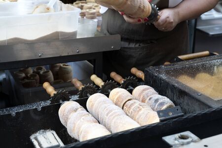 Trdelnik traditional chimney sweet of Prague Czech Republicの写真素材