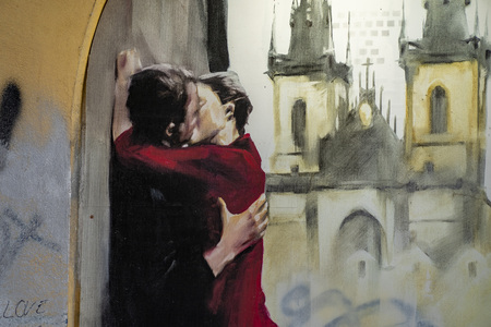 Love Painting under charles bridge pragueのeditorial素材