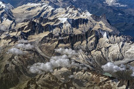 alps aerial view panorama landscape in summer glacier melting
