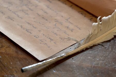 Plume and hand written letter detail