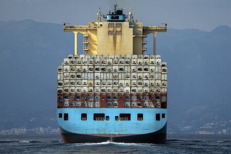 Big Container ship near the coastの写真素材