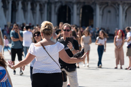 VENICE, ITALY - SEPTEMBER 15 2019 - San marco place full of tourist. Venice is one of the most visited town in the world.のeditorial素材
