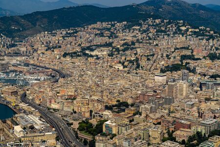 Genoa old center harbor town aerial view  panoramaの写真素材