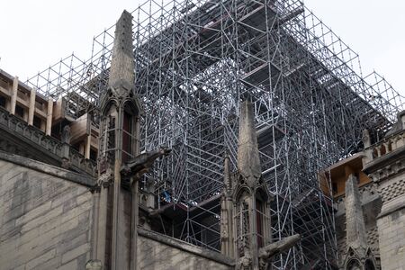 Notre dame paris under restoration detailの写真素材