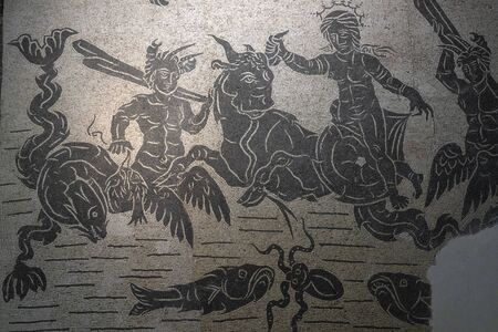 Ancient roman mosaic detail close up