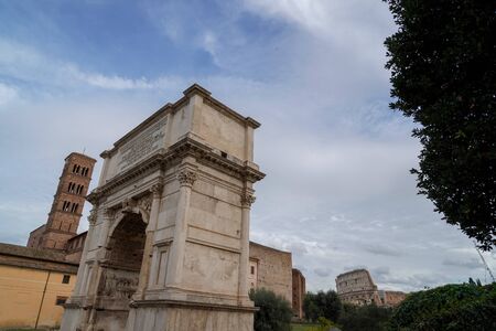Imperial forums in rome on cloudy day panoramaの写真素材