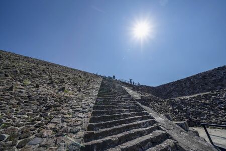 Tourist at Teotihuacan pyramid mexico ancient ruinsの写真素材